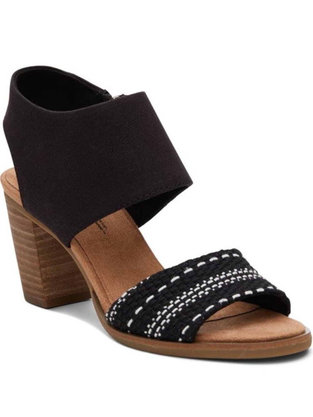 Toms Majorca Cutout Sandals Leather Chunky Heels Woven Black Size 10 NEW